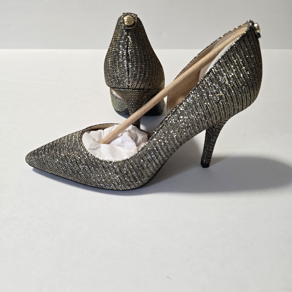 New Michael Kors Nathalie Flex High Pump Black Gold Glitter Mesh, Size 7.5M - Picture 4 of 17